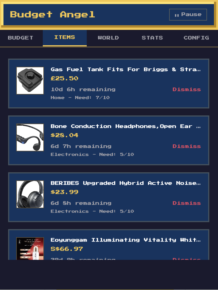 Delayed items list with countdown timers and need scores