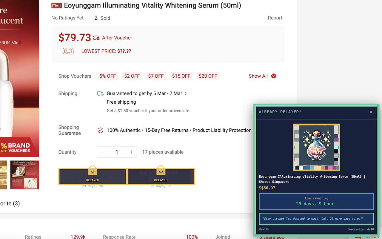 Angel overlay appearing on Shopee checkout with pixel art and delay timer
